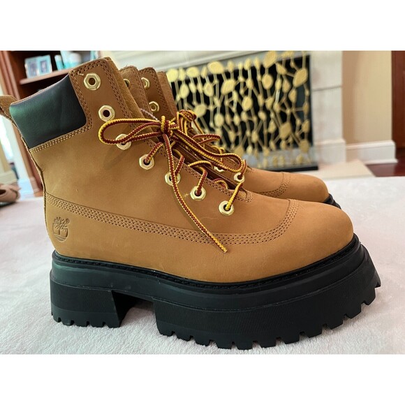 NEW Timberland Boots Women's Size 8 Sky 6-inch Wheat Tan in Lace Up Platform - Picture 3 of 10